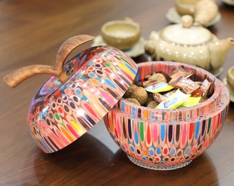 Color Pencil Apple Decor Box, Unique Storage, Gift Apple Jar for mom