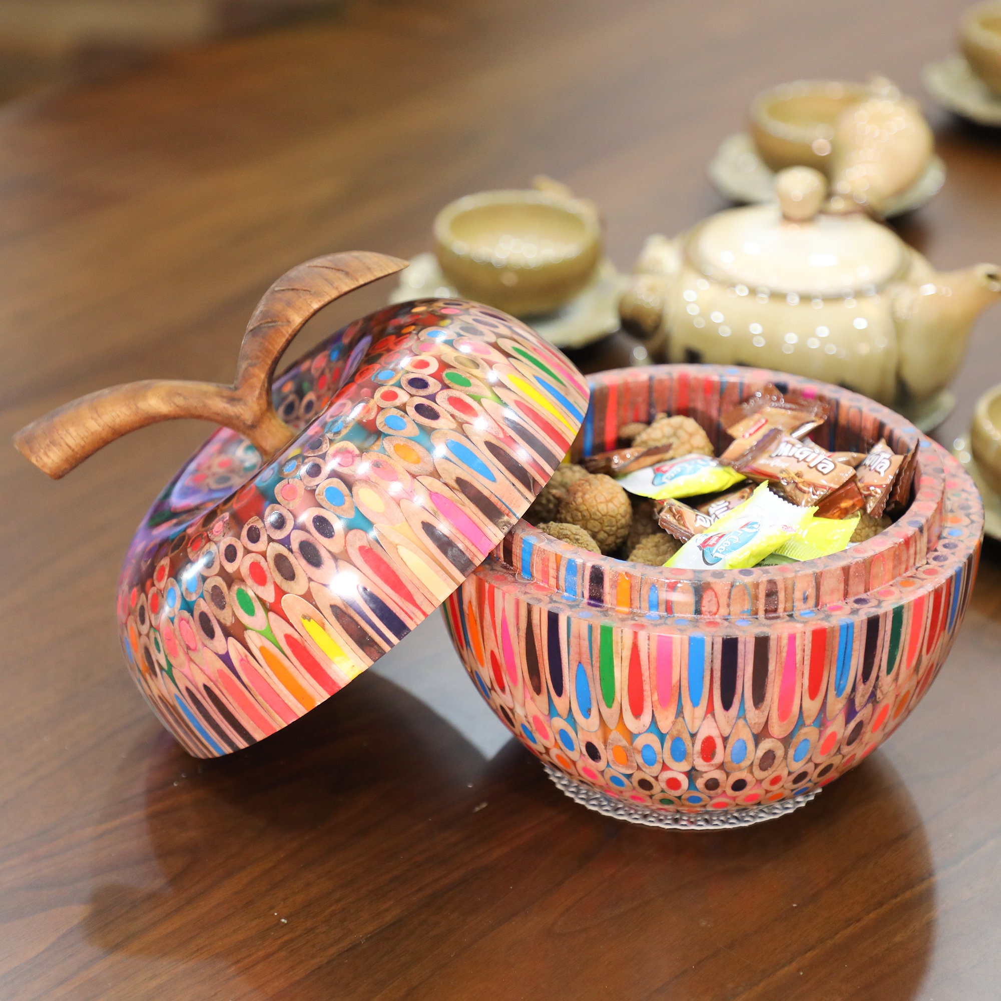 Color Pencil Apple Decor Box, Unique Storage, Gift Apple Jar for