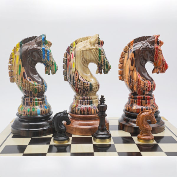 Giant Deluxe Chess Piece - The Knight Blended of Wood, Resin and Colored Pencils for Decoration, Unique Gift for any Celebrations