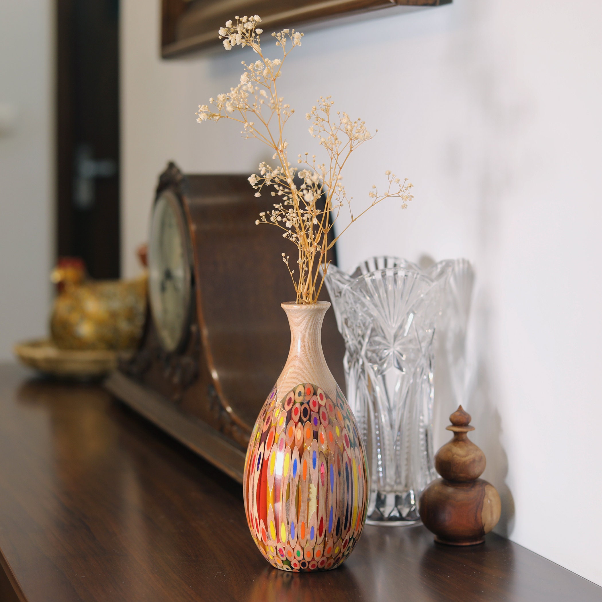 Unique Colored Pencil Vase Wooden Core Handmade Resin Vase Etsy