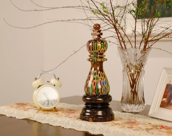 Giant King Chess Piece – Wood, Resin, Colored Pencil Decoration (10.8 inches)