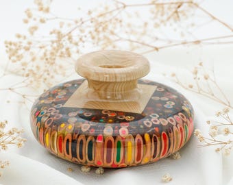 Handmade Colored Pencil Vase – Wooden Core, Dry Flowers