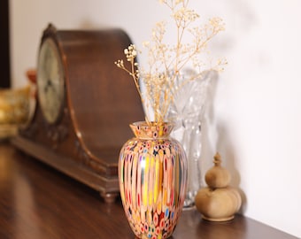 Handmade Colored Pencil Vase, Resin and Wood Art Decor