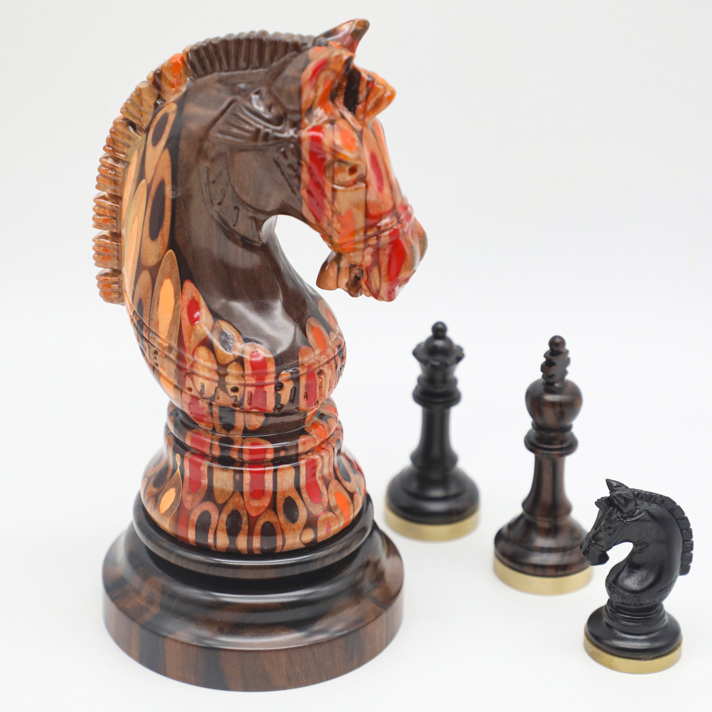 Special Edition Giant Deluxe Chess Piece the Knight Chess Made of Padauk  Burl Wood Casted With Resin for Decoration, Unique Gift 