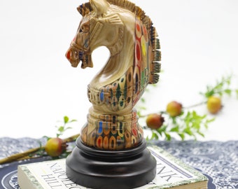 Handmade Knight Chess Piece – Wood & Colored Pencil Art - Luxury Handcraft