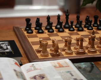 Ebony, Maple & Walnut Wood Chess Set: Velvet Base, Luxury Gift for Him