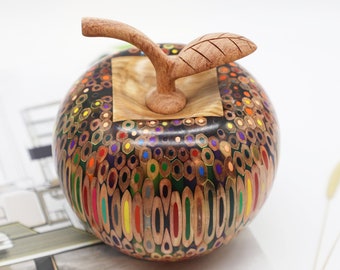 Large-Size Colored Pencil Apple Decor - Resin Apple Fruit Gift - 5.9&#39;&#39; * 4.5&#39;&#39; (L)
