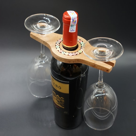 Colored-pencil Wood Wine Glass Caddy | Wooden Wine Rack With 2 Long Stem  Glasses - Etsy