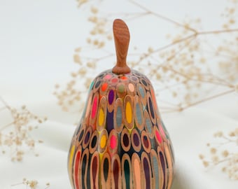 Lovebirds Pear Sculpture: Colored Pencil Pear, Fruit Decor & Gift, Christmas Gifts for Friends