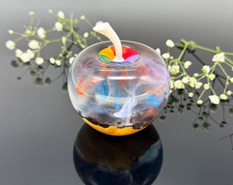 Galaxy Resin Apple Paperweight: Handmade Wood & Resin Desk Decor