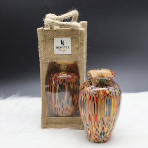 Mehrfarbige Bleistiftvase für trockene Blumen, Harz-u. Holzkern, einzigartiger Hauptdekor-Akzent - beste Kunstdekor-handgefertigte Vase - Wohlstands-Zeichnung