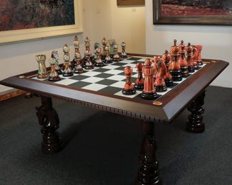 Luxury Giant Chess Set: Wood, Resin & Colored Pencil Art Decor