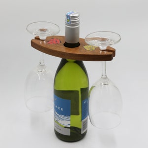 Colored-Pencil Wine Bottle Holder with 2 Long Stem Glasses - Wooden Wine Rack - Elipse - Cast in Clear Resin