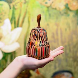 Handmade Colored Pencil Pear - Pear Fruit Decor & Gift Cast in Clear Resin - 2.95"x5.9" - Lovebirds Pear - by Henry Le Design