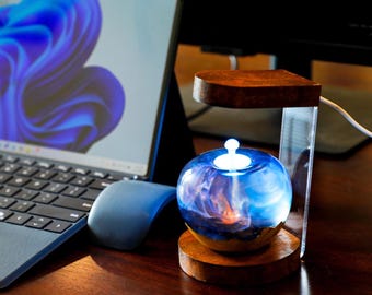 Resin Galaxy Apple Night Light: Handmade Wood LED Decor
