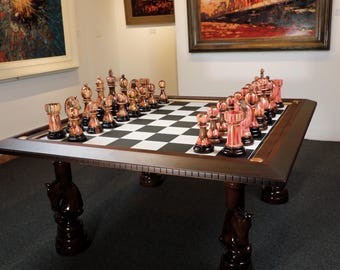Full Set 32 Chess Pieces with Board, Wood & Colored Pencils Giant Chess, Personalized Engraved