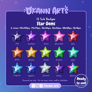 15x GEM STARS Sub Badges or Emotes for Twitch | Streaming precious channel points | Celestial / Astrology design Channel points | Bit Badges