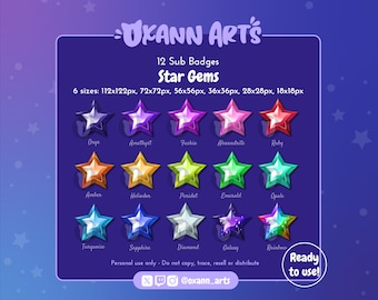 15x GEM STARS Sub Badges or Emotes for Twitch | Streaming precious channel points | Celestial / Astrology design Channel points | Bit Badges