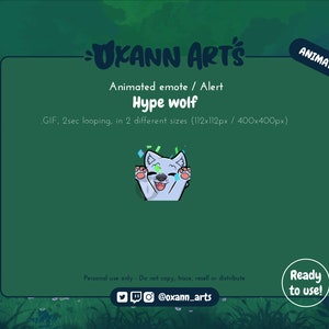 WHITE Hype Wolf mit Konfetti Animiertes Emote und Alarm für Twitch und Discord | emoji | Looping von GIF Animationen zum Streamen und Chatten