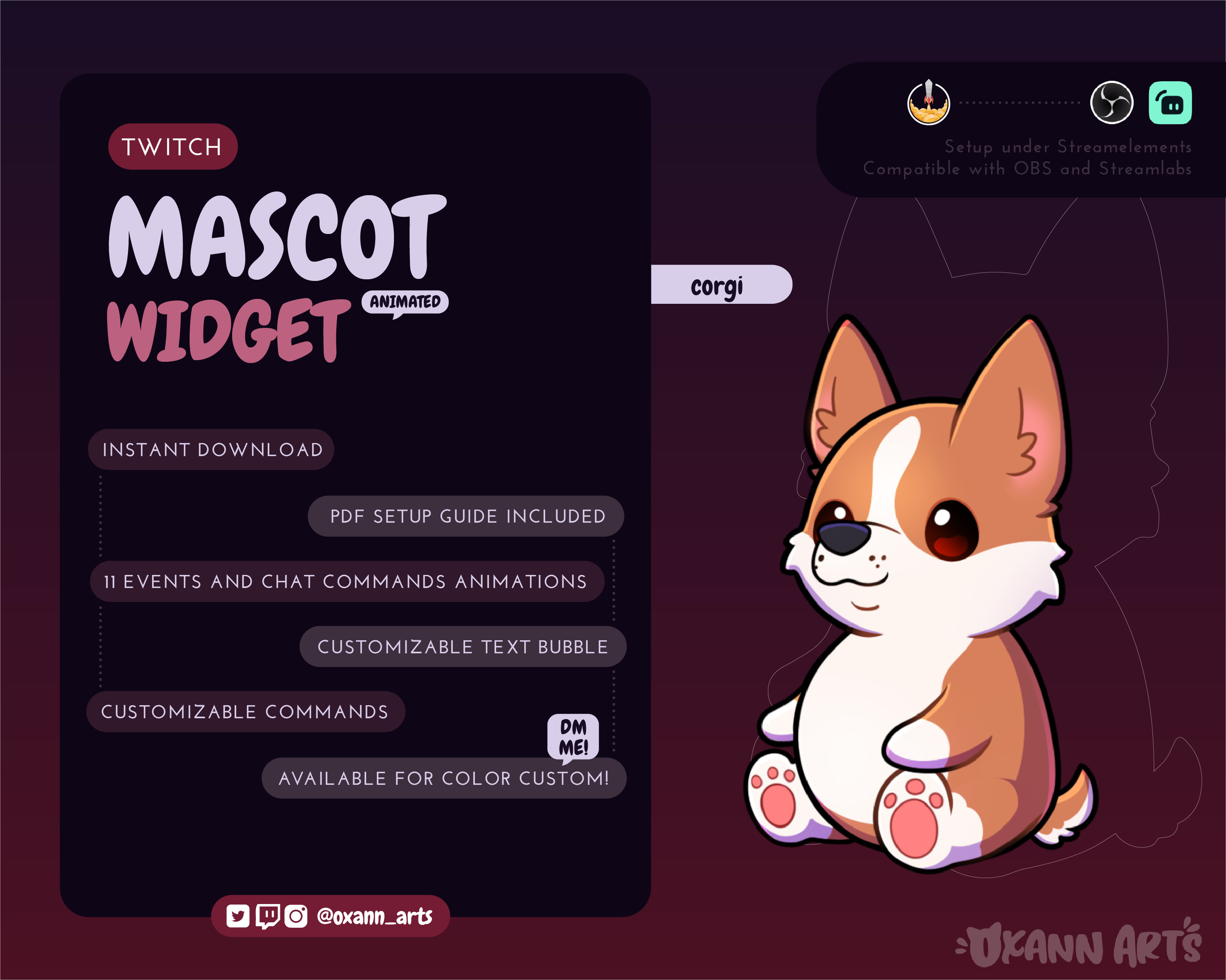 CORGI Dog Mascot / STREAM PET for Twitch | Cute animated puppy customizable widget | Streamelements widget for obs/Streamlabs