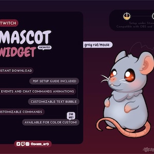 Animated Rat/Mouse Stream Mascot: Chibi Twitch Pet, Customizable Streamelements Widget (Instant Download)