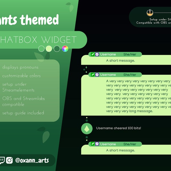 CHATBOX widget for TWITCH - PLANTS and leaves themed chat overlay with events | Customizable colors | Cute chat widget for your stream