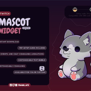 GREY WOLF Mascot / Stream Pet for Twitch | Cute animated customizable widget | Streamelements widget for OBS/Streamlabs
