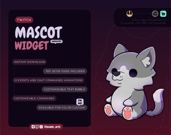 Animated Grey Wolf Stream Mascot: Chibi Twitch Pet, Customizable Streamelements Widget (Instant Download)