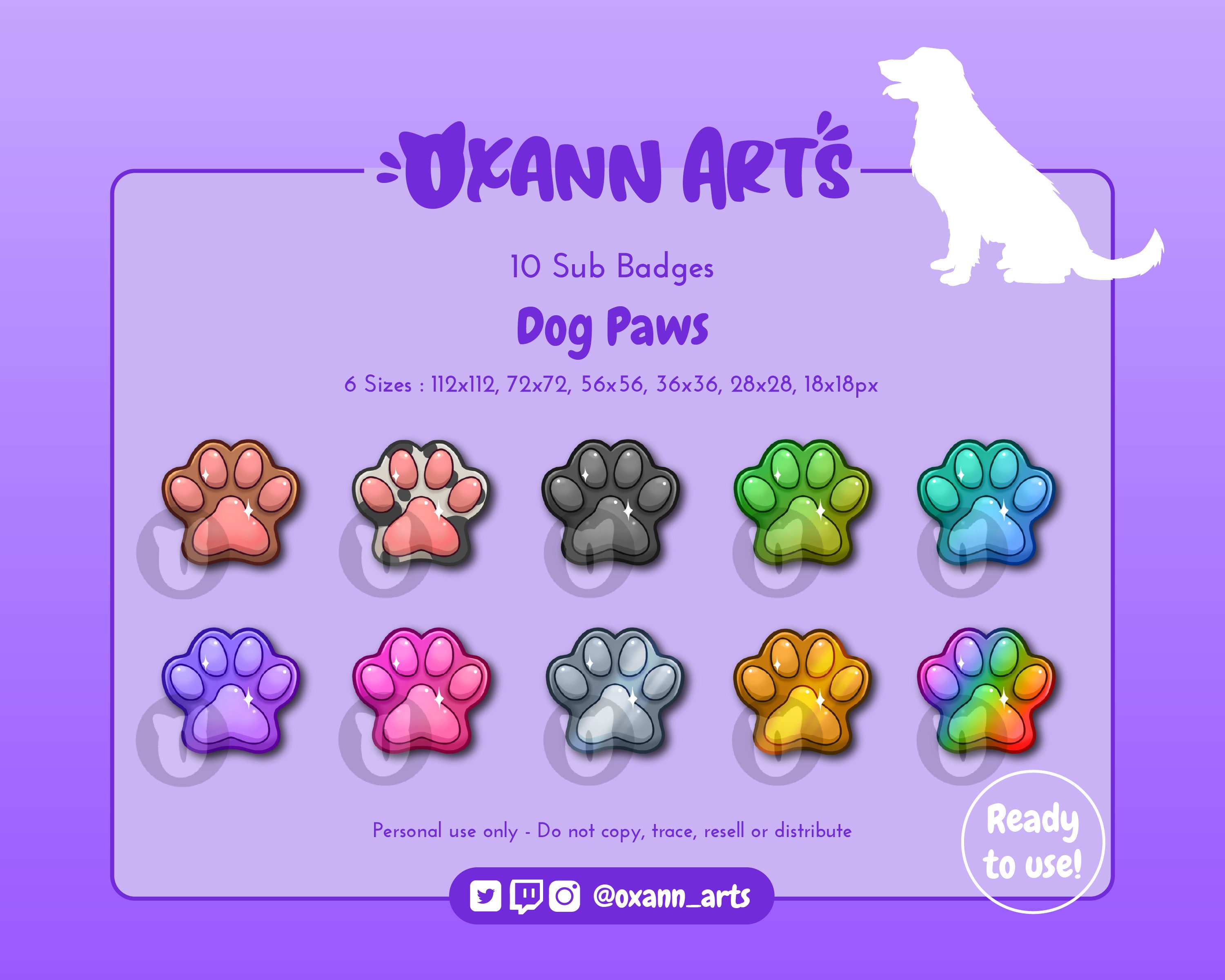 Dog Paws Twitch Sub Badges X10 Puppy Toe Bean Cheer Badges Etsy