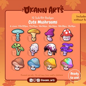 12 sous-badges ou emotes CHAMPIGNON pour Twitch | Insignes d'encouragement en streaming d'automne | Points de chaîne d'automne amusants mignons | Badges d'Halloween