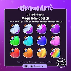 12x HEART Magic BOTTLE| Twitch Sub or Bit Badges | Wizard Item Cheer Badges | Witch Emotes for Twitch or Discord