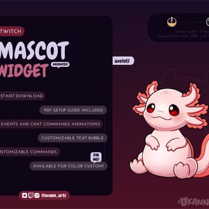 AXOLOTL Maskottchen / Chibi Stream Pet für Twitch | Niedliches anpassbares animiertes Tier Widget | Streamelement-Widget für OBS/Streamlabs