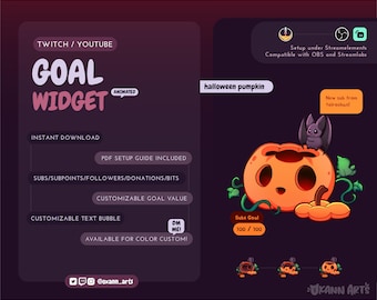 Halloween Pumpkin & Bat Stream GOAL WIDGET for Twitch or Youtube |  Streamelements and obs/Streamlabs