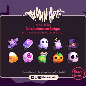 CUTE HALLOWEEN Badges Pack - 10x Spooky Kawaii Sub Badges for Twitch (and Discord) | Subscriber and Bit Badges / Emotes