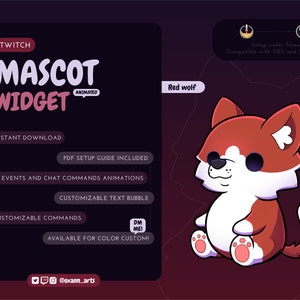 RED & white WOLF Mascot / Stream Pet for Twitch | Cute animated customizable widget | Streamelements widget for OBS/Streamlabs
