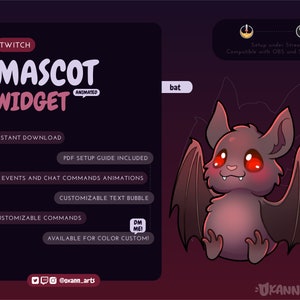 BAT Mascot / Stream Pet for Twitch | Cute spoopy animated customizable widget | Spooky Streamelements widget for OBS/Streamlabs
