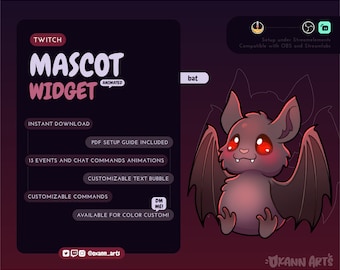 Animated Bat Stream Mascot: Chibi Twitch Pet, Customizable Streamelements Widget (Instant Download)