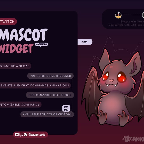 BAT Mascot / Stream Pet for Twitch or Youtube | Cute spoopy animated customizable widget | Spooky Streamelements widget for OBS/Streamlabs