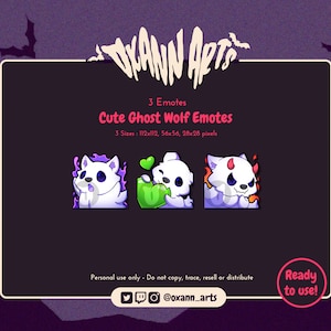 3x Cute GHOST WOLF Emotes - Halloween pack for Twitch or Discord - Kawaii wolf or dog