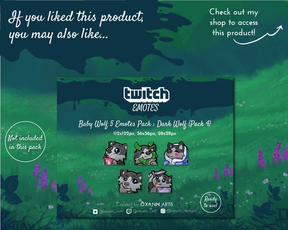 5x Black Wolf Emotes Pack For Twitch Cute Baby Wolf Kawaii Etsy