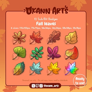 12x badge o emote FALL LEAVES per Twitch / Streaming autunnale cheerleading Plant Leaf / Punti canale Cute Nature / Badge bit di Halloween