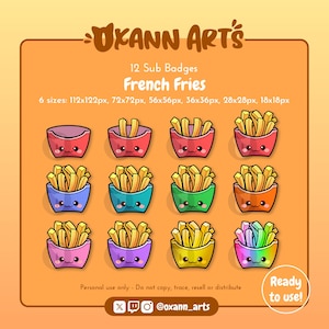 12x FRENCH FRIES Badges Pack - kawaii Sub Badges for Twitch (and Discord) | Cute food, Subscriber and Bit Badges / Emotes