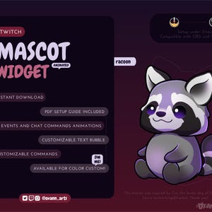 WASCHBÄR Mascot / Chibi Stream Pet für Twitch | Niedliches anpassbares animiertes Tier Widget | Streamelement-Widget für OBS/Streamlabs