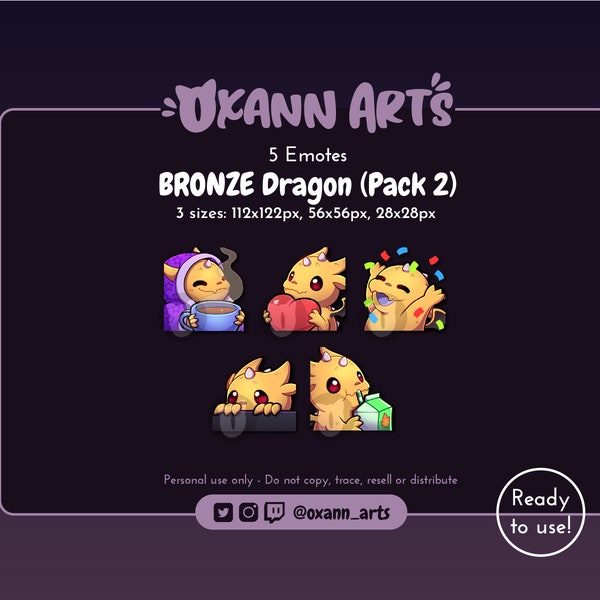 5x BRONZE / YELLOW DRAGON Emotes for Twitch (Pack 2) - Cute Dragonflight emojis - Kawaii