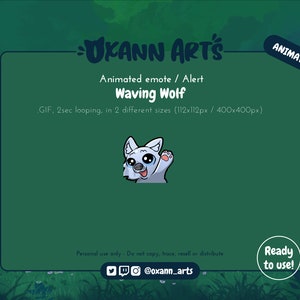 WHITE Waving / Hi Wolf Animated Emote and Alert for Twitch and Discord |  Hello emoji | looping GIF animations for Streaming and chatting