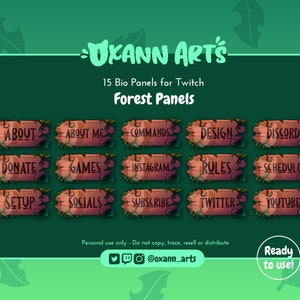 FOREST Panels for Twitch | Beautiful Jungle Panels for Streamers bio | 15 text variants