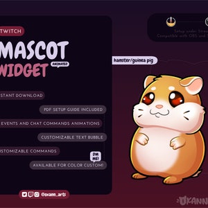 Mascota de HÁMSTER / COCHINILLO DE GINEBRA / Mascota de transmisión para Twitch / Widget animado personalizable / Widget Streamelements para obs/Streamlabs