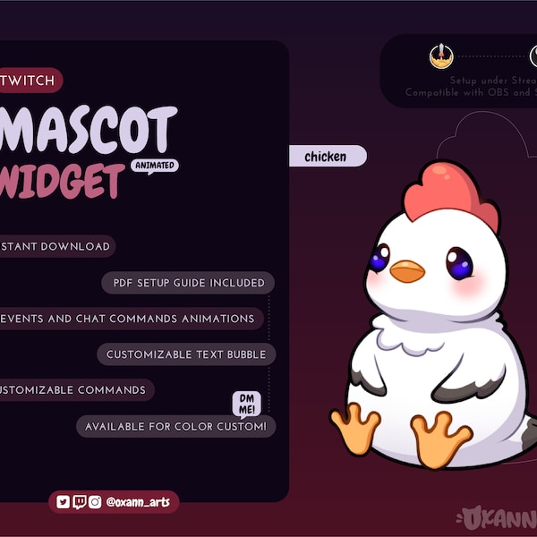 Animated Chicken Stream Mascot: Chibi Twitch Pet, Customizable Streamelements Widget (Instant Download)
