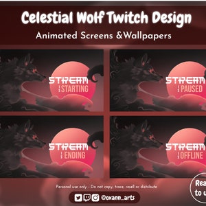 CELESTIAL WOLF - Animated Twitch  Screens| Stream Package | Ready to use &quot;Starting&quot;, &quot;Paused&quot; & &quot;Offline&quot; | Beautiful Wolf Art for streamers