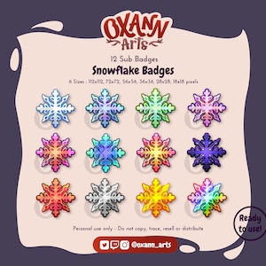 12x badge o emote SNOWFLAKE per Twitch / medaglia di tifo per lo streaming invernale / punti canale di Natale carino / badge bit